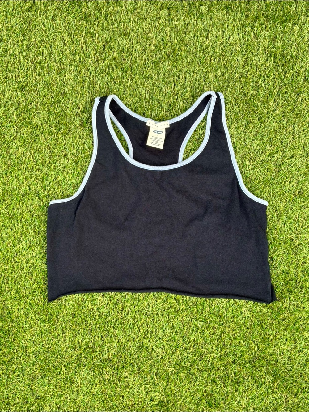 Old Navy Navy Racerback Cropped Tank Top Size Large Self Cut